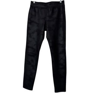 HUE Faux Leather Leggings S Black Fleece Lined Stretch High Rise